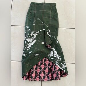 Johanna Ortiz Asymmetrical/“Mermaid” fit Skirt in Green and Pink